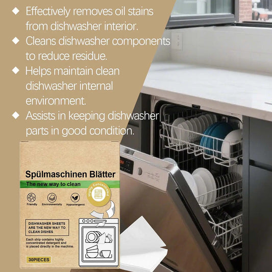 30pcs Eco-Friendly Dishwasher Detergent Sheets Natural Cleaning Strips Alternative to Gel Pods Tablets for All Machines