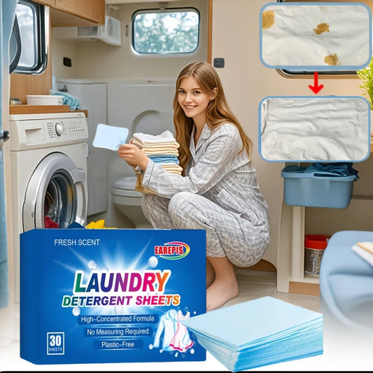 Eco Laundry Detergent Sheets – 30 Pack | No-Mess, Travel-Friendly & Powerful Stain Remover