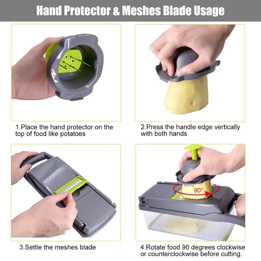 Multifunctional Vegetable Chopper & Grater – 6-in-1 Manual Slicer for Onions, Cheese, Potatoes & More