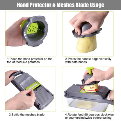 Multifunctional Vegetable Chopper & Grater – 6-in-1 Manual Slicer for Onions, Cheese, Potatoes & More