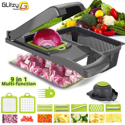 Multifunctional Vegetable Chopper & Grater – 6-in-1 Manual Slicer for Onions, Cheese, Potatoes & More