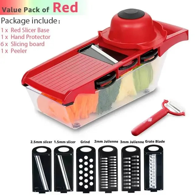 Multifunctional Vegetable Chopper & Grater – 6-in-1 Manual Slicer for Onions, Cheese, Potatoes & More
