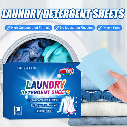 Eco Laundry Detergent Sheets – 30 Pack | No-Mess, Travel-Friendly & Powerful Stain Remover