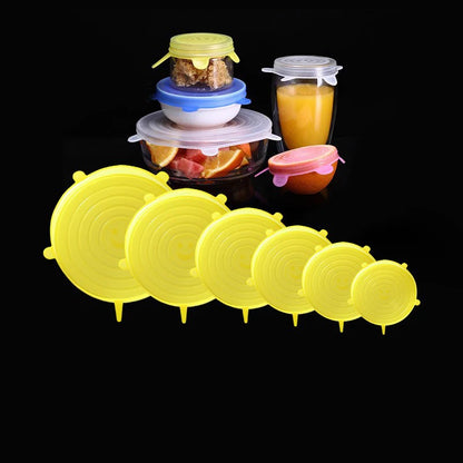 6Pcs Silicone Stretch Lids, Food Bowl Covers, Reusable Food Saving Covers, Retractable Multifunctional Fresh-keeping Lid