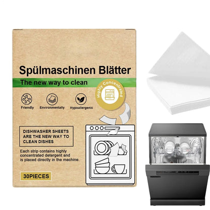 30pcs Eco-Friendly Dishwasher Detergent Sheets Natural Cleaning Strips Alternative to Gel Pods Tablets for All Machines