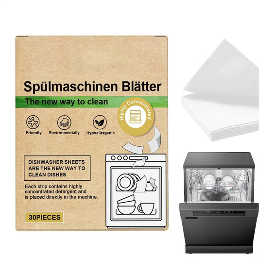 30pcs Eco-Friendly Dishwasher Detergent Sheets Natural Cleaning Strips Alternative to Gel Pods Tablets for All Machines