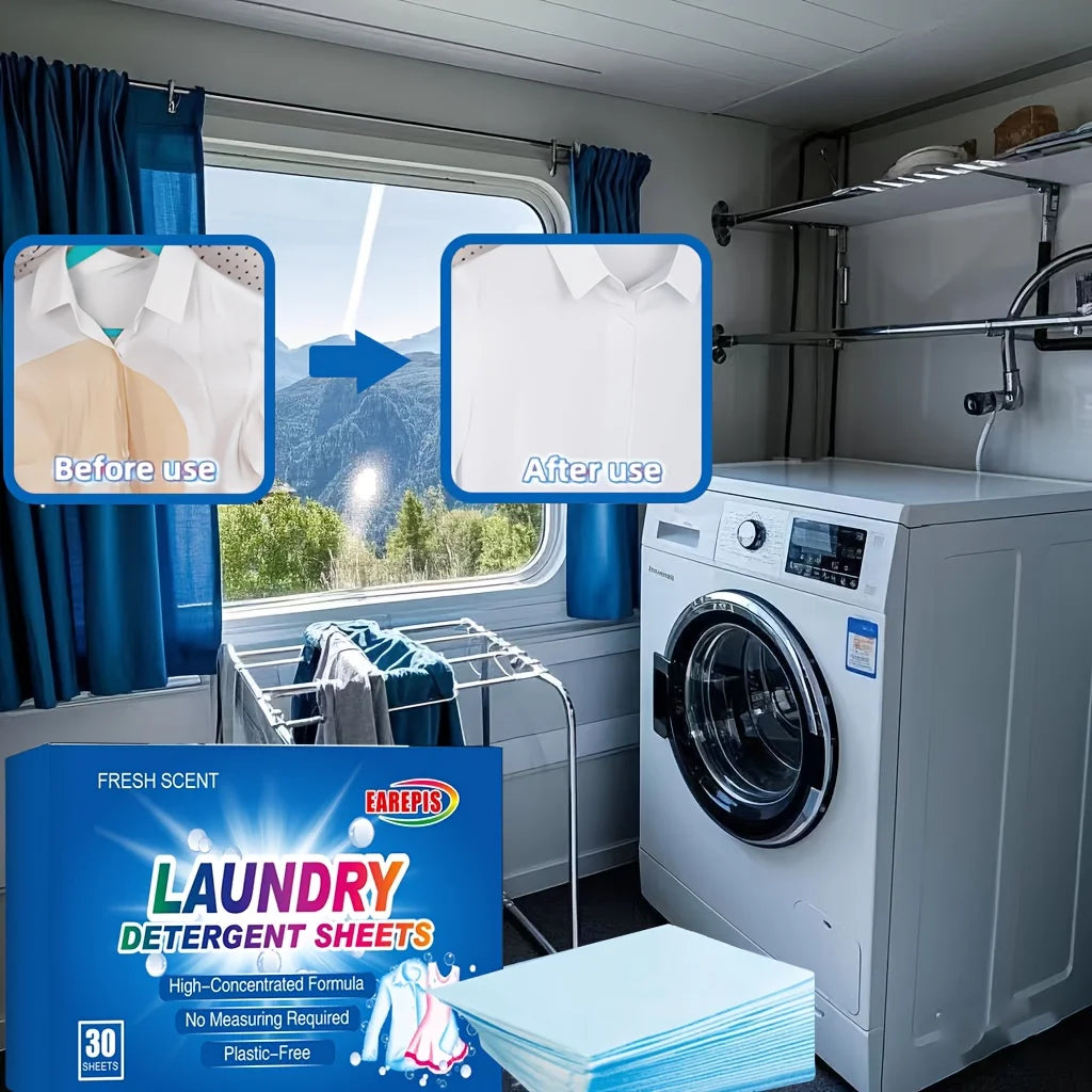 Eco Laundry Detergent Sheets – 30 Pack | No-Mess, Travel-Friendly & Powerful Stain Remover