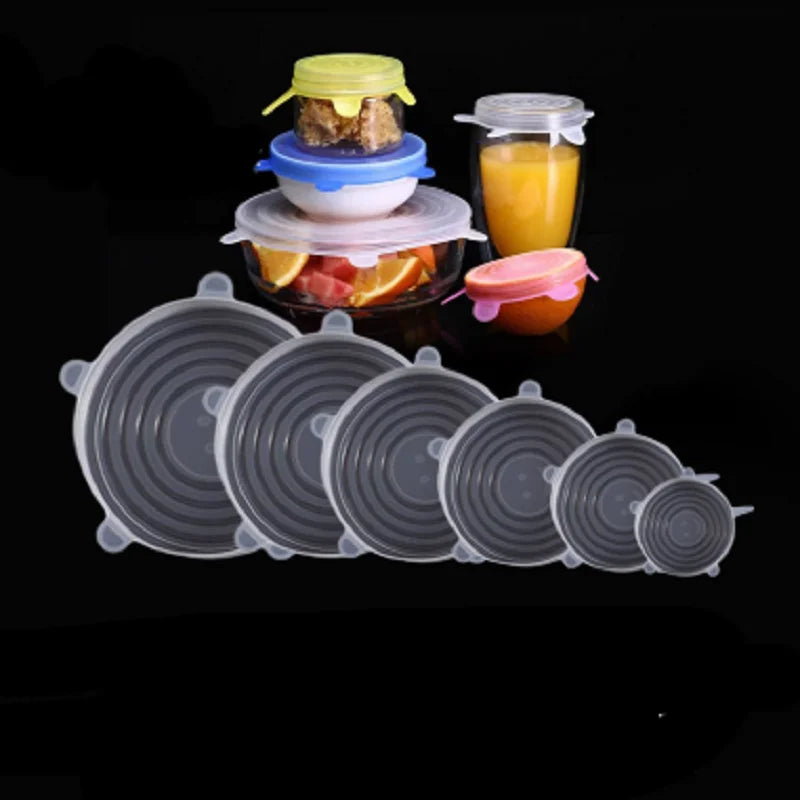 6Pcs Silicone Stretch Lids, Food Bowl Covers, Reusable Food Saving Covers, Retractable Multifunctional Fresh-keeping Lid