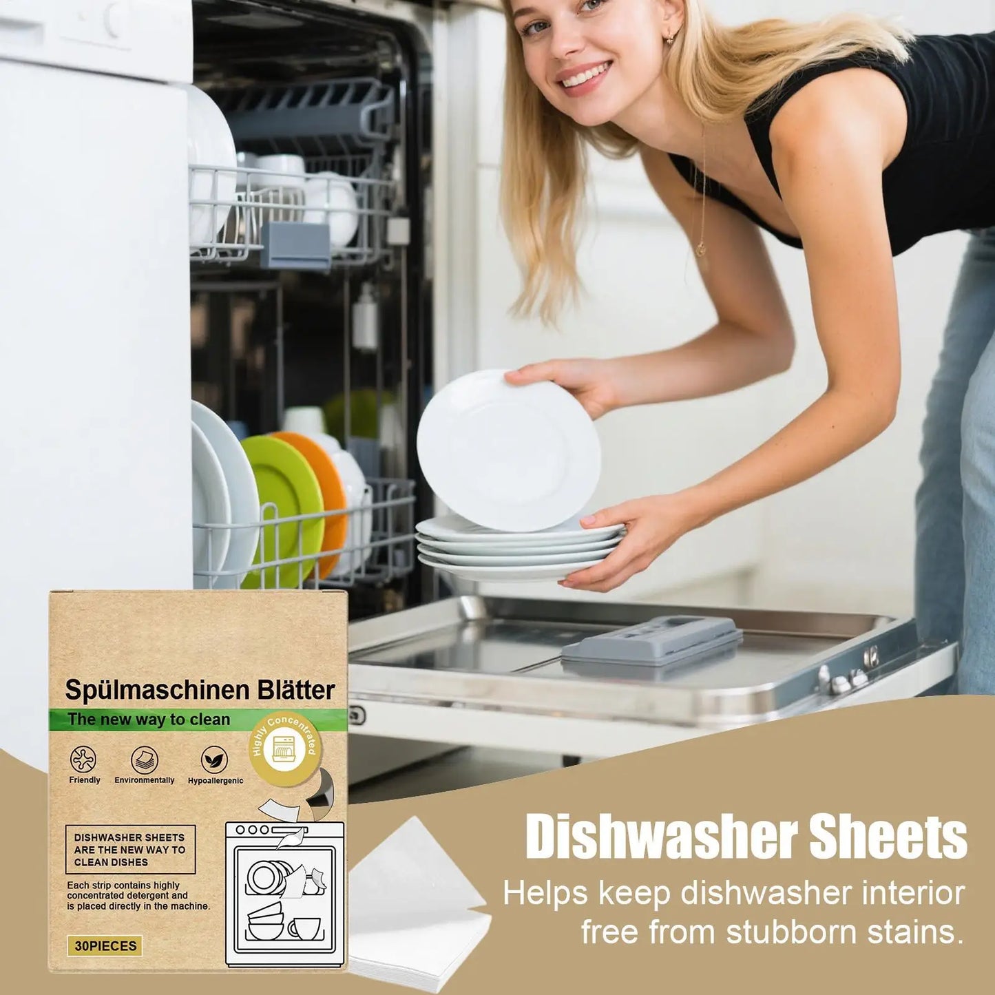 30pcs Eco-Friendly Dishwasher Detergent Sheets Natural Cleaning Strips Alternative to Gel Pods Tablets for All Machines