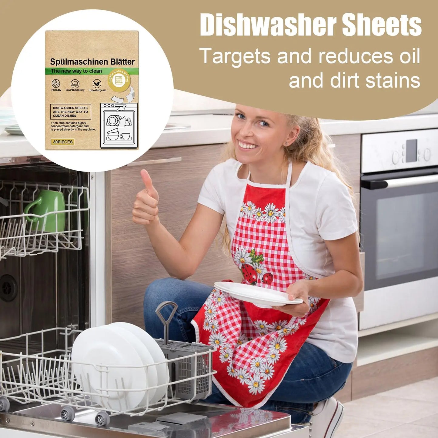 30pcs Eco-Friendly Dishwasher Detergent Sheets Natural Cleaning Strips Alternative to Gel Pods Tablets for All Machines