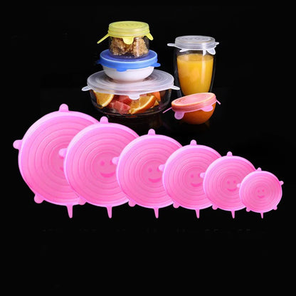 6Pcs Silicone Stretch Lids, Food Bowl Covers, Reusable Food Saving Covers, Retractable Multifunctional Fresh-keeping Lid